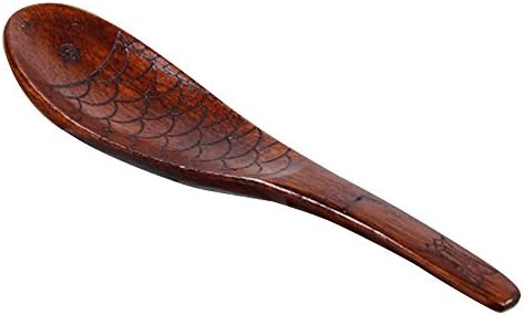 JEWH [1pc] Cute Fish Natural Wooden Spoon - Rice Paddle Soup Tableware - Kitchenware Supply for Healthy -Wood Spoon - Children Utensil Lovely Wooden Spoon For Kitchen (Brown)