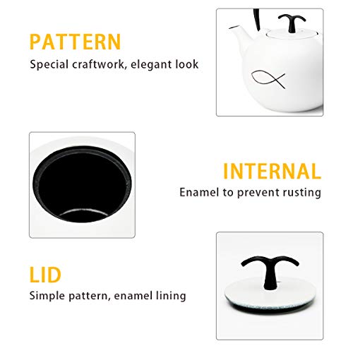 Tea Kettle, Toptier Japanese Tetsubin Cast Iron Teapot with Infuser for Loose Tea, Tea Kettle Stovetop Safe, 34 Ounce (1000 ml), White Fish
