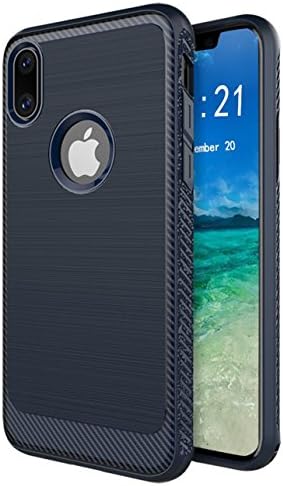 iPhone X Case, SunMax[Updated Version] Brushed Metal Design [Flexible &amp; Slim] Dynamic Stroked Line Pattern Durable Anti Slip Impact Shock Absorbent Case for iPhone X (Blue)