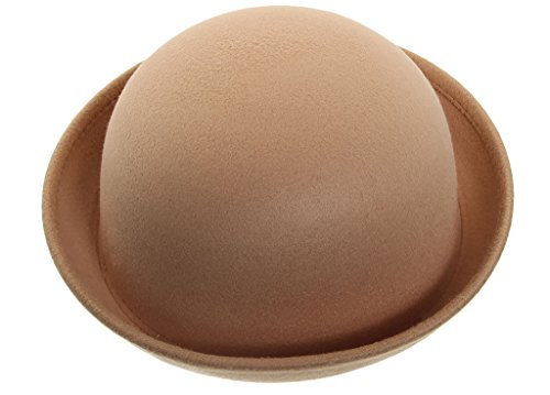 EOZY Girls Wool Felt Roll Brim Bowler Derby Hats Billycock Cloche 21" Camel