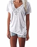 ZANZEA Casual Ladies Lace Crochet V-Neck Short Sleeve Cotton Loose Blouse Tops Shirts