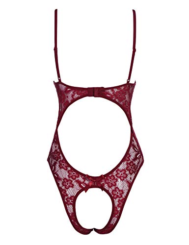 Avidlove Sexy Teddy Lingerie Lace Bodysuit One Piece Babydoll Mesh Bodysuit Dark Red