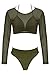 Meyeeka Mesh Long Sleeve Rash Guard Swimsuits 3 Pcs Bikini Swimwear for Women L Army Green