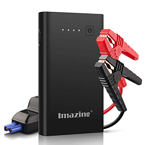 Imazing Car Jump Starter 1000A Peak 8000mAh with Type-C Port(Up to 7.0L Gas or 5.5L Diesel Engine), 12V Portable Power Pack Auto Battery Booster with LCD Display Jumper Cables, QC 3.0 and LED Light (Renewed)