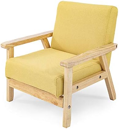 Htimer Solid wood fabric sofa mini cute cartoon children's kindergarten baby sofa seat single small sofa removable and washable mini sofa, yellow