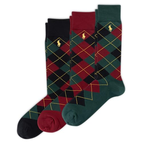 Polo Ralph Lauren Men's Argyle Dress Crew Socks 3 Pair Pack - Soft and Lightwei…