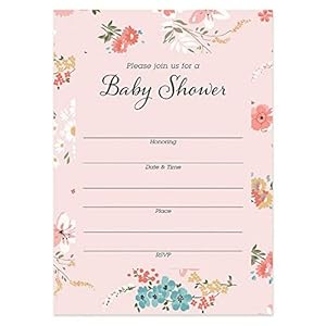DB Party Studio 25 Baby Shower Invitations for Girls with Envelopes ( Pack of 25 ) Pink Floral Baby Girl Shower Invite…