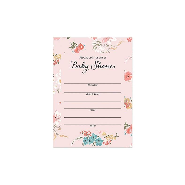 DB Party Studio 25 Baby Shower Invitations for Girls with Envelopes ( Pack of 25 ) Pink Floral Baby Girl Shower Invite…