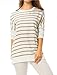 Allegra K Women Dolman Sleeves Paneled Stripes Loose Tunic Top Brown L