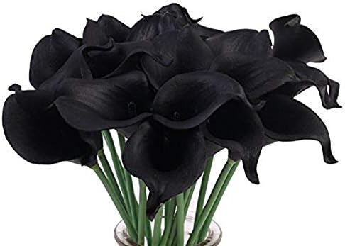 Packozy 20 Pcs Artificial Flower Calla Lily Bridal Wedding Bouquet Lataex Bouquets 14.17" for Home Party Decor（Black）