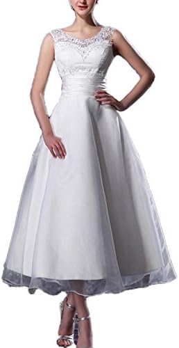 SHOW TOUR Woman's transparent and hard yarn curling tea length short wedding dress (14, Ivory)