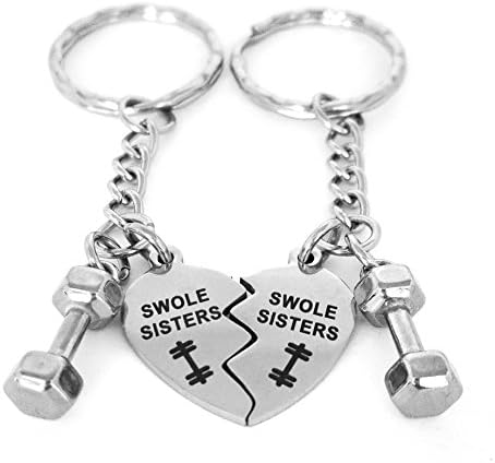 Swole Sisters and Mini Dumbbell Keychain Set - Stainless Fitness Charms and Gift Idea for Gym Buddy - Great for Weight Loss or Workout Motivation