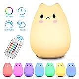 Children Night Light with Remote - Elfeland Cute Kitty LED Portable Silicone Cat Lamp - 12+1 Colors - Adjustable Brightness - Timing off - USB Rechargeable - for Baby Kids Christmas Gift