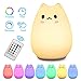 Elfeland Children Night Light LED Cute Silicone Cat Lamp 12+1 Colors/6 Lighting Modes/USB Rechargeable/Timing Off Remote&Tap Control Night Light for Kids Nursery Baby Bedroom Living Room Birthday Gift