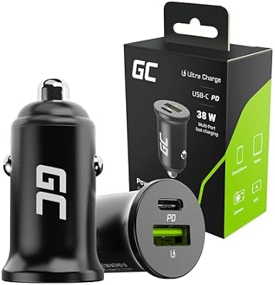 Cargador de Coche 38 W, USB-C PD y USB-A, Carga Rápida