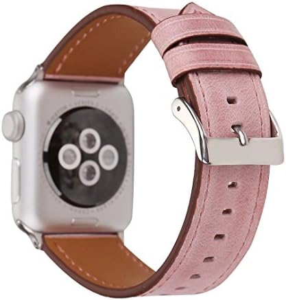 Apple Watch Band 38mm, Pure Color Genuine Leather Replacement Strap Watchband for 38mm Apple Watch Series 3, Series 2, Series 1 - Lightpink
