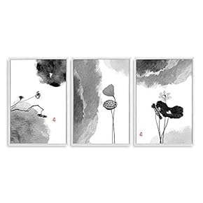 3 Piece Framed Canvas Home Artwork Decoration Lotus Canvas Wall Art for Living Room, Bedroom - 16"x24"x3 Panels