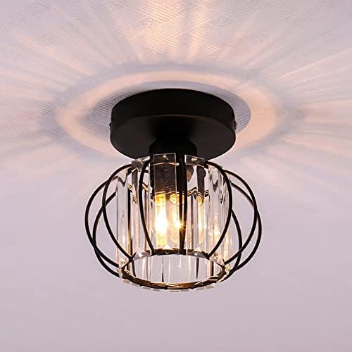 FRIXCHUR Black Mini Crystal Chandelier Ceiling Light Modern Semi Flush Mount Ceiling Light Fixture Small Lamp Shade for Bedroom Kitchen Hallway Staircase Closet Dining Room E27 Base