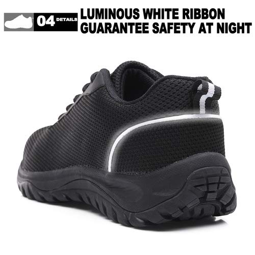 EXEBLUE Men\'s Safety Shoes Work Steel Toe Protective Shoes - Industrial & Construction Shoes Mesh Breathable Reflective Strip Black