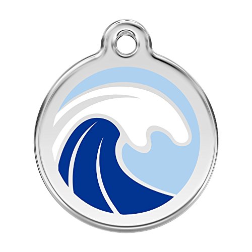 Red Dingo Stainless Steel with Enamel Pet I.D. Tag - Wave (light blue, small)