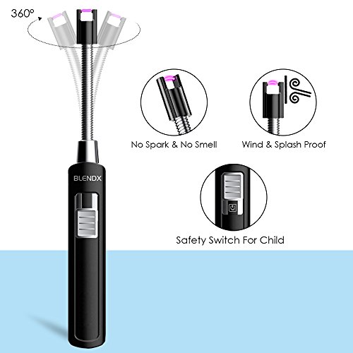 Electric Arc Lighter Kitchen Lighter USB Rechargeable Long Lighter Candle 360° Flexible Neck, No Spark & Smell, Flameless Windproof Fire Candle Lighter for Camping Grilling BBQ Gas Stove, Black - Thumbnail 2