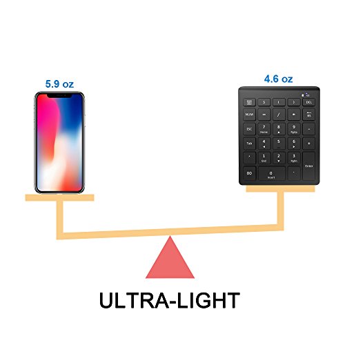 Wireless Number Pad, Wireless Numeric Keypad with Ultra-light and Versatile, 2.4GHz, 28-Keys Number Pad with USB Receiver, Shortcuts for Laptop, Desktop, Surface Pro, Notebook and More-Black - Thumbnail 4