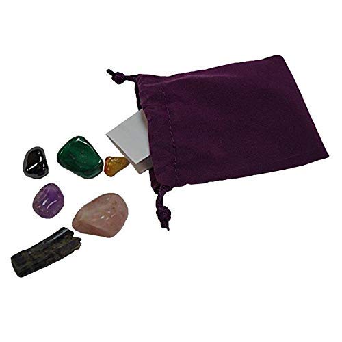 Karma Care LLC Empath Stone Bag - Rose Quartz, Amethyst, Black Tourmaline, Herminte & Citrine - Authentic Crystals