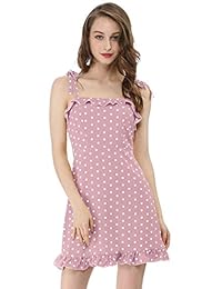 Allegra K - Mini vestido de verano con volantes y lunares para mujer