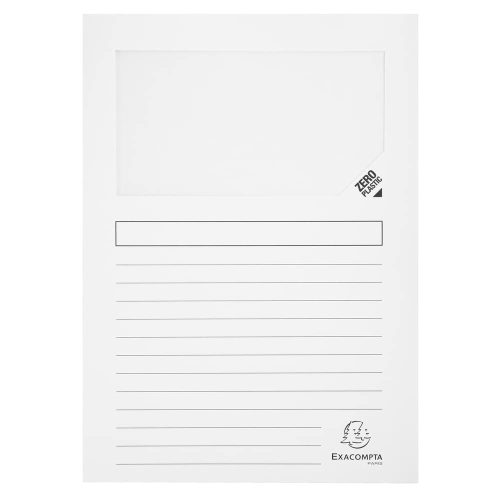 Exacompta - Ref 50151E - Super Window Folders - 220 x 310mm in Size, Suitable for Holding A4 Documents, 160gsm Card, Clear Document Viewing Window - White (Pack of 100)