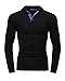 StyleDome Men`s Lapel Stand Collar Tops Long Sleeve Regular Basic Polo Shirts Black XL