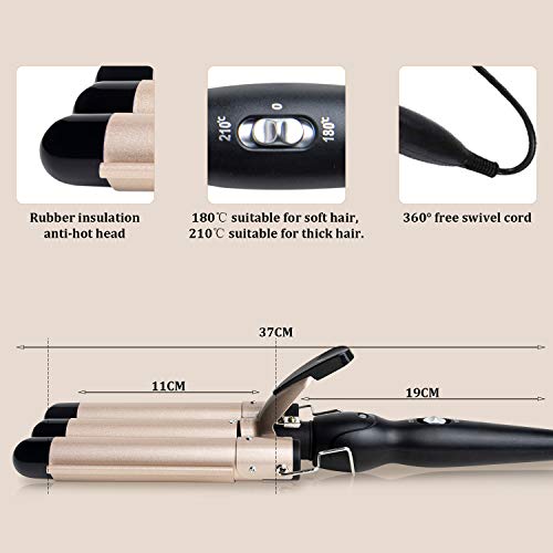 3 Barrel Curling Iron, Waver Curling Iron Adjustable 25mm Hair Waver Curling Iron for Long or Short Hair Heat Up Quickly Last Long Waver Iron Wand for Women