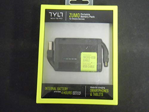 Tylt MV9ZUMO-T The Zumo Portable 1500mAh Battery with Built-In Micro USB Cable - Retail Packaging - Black