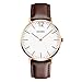 Men's Casual Classic Wrist Watch with Brown Leather Band,Stainless Steel Quartz Analog Business Watch with Gold Border - Thin
