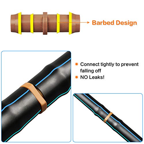 Jayee 25 Pack Drip Irrigation Barbed Coupling Fittings (17mm) for 1/2
