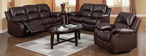 Slough Furniture Carlino Sofa Recliner Suite Full Bonded Leather Brown Color - Durable, Comfortable and Beautiful (Brown, One + Two + Three Seater)