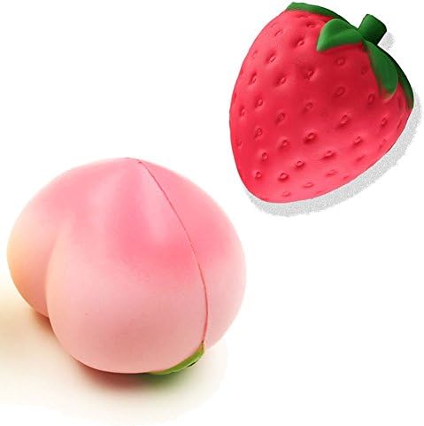Tikta Jumbo Colossal Squishies Peach Very Soft Slow Rising Cream Scented 4" + Strawberry Cream Scented Slow Rising Squishy Toy Cell Phone Charms Pendant Strap Small
