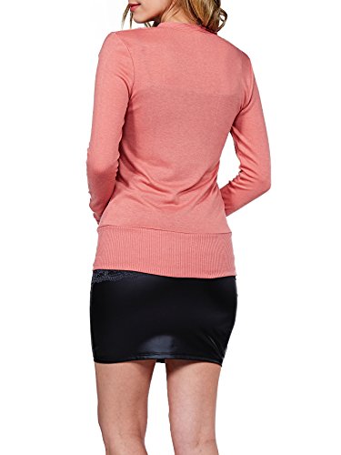 Mixed Knit V-Neck Brass Snap Button Sweater Cardigans dusty Rose X-Large - Thumbnail 6