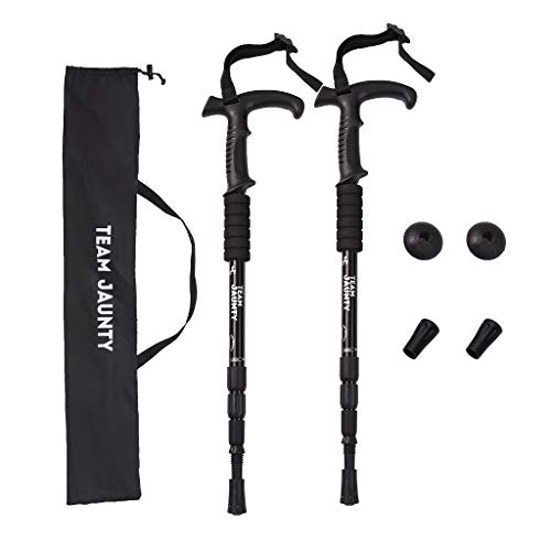 JinJin Trekking Poles - 2pcs Telescopic Adjustable Hiking or Walking Sticks Pole - Lightweight Quick Lock Walking or Hiking Stick Mountaineering (Black)
