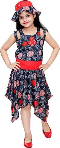 KRISHNA INDUSTRIESGirl's A-Line Knee Length Dress (FR_4185_Multicoloured_Free Size)