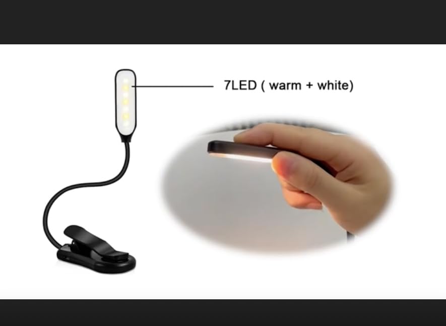 Rechargeable Mini Reading Night Light LED 3-Level Warm Cool White Flexible Easy Lamp Clip