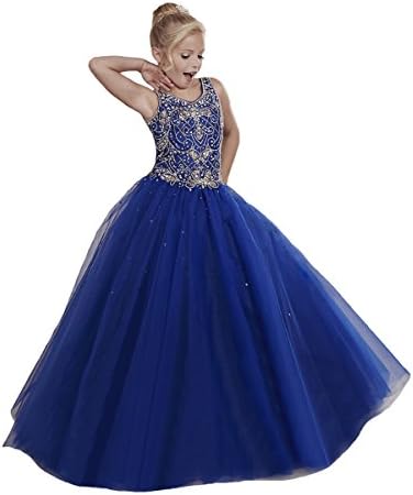 HuaMei Girls Princess Tulle Beaded Straps Ball Gowns Flower Girl Pageant Dresses
