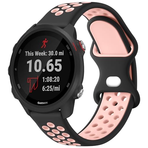 Meliya Bands Compatible with Garmin Forerunner 245/645 Band, Forerunner 55/158 Band, 20mm Replacement Soft Silicone Sport Band for Garmin Forerunner 645/245 Music, Forerunner 55/158 Smart Watch (Black-Pink)