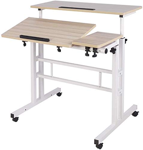 sogesfurniture Mobile Laptop Stand Desk Computer Workstation, Adjustable Notebook Cart Tray PC Table Sit-Stand Workstation with Keyboard Tray for Home Office, Maple BHEU-101-2MP