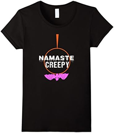 Womens Aerial Yoga Halloween Namaste Creepy Bat Funny Tee Small Black