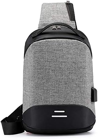 YZH LLC Men's Chest Bag Outdoor Shoulder/Crossbody Bag Oxford Cloth Waterproof Wear-Resistant Anti-Theft USB Can be Charged Gray Comfortable and Simple