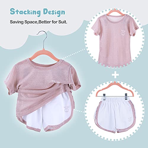 IEOKE Baby Velvet Hangers with Clips, 20 Pack Kids Hangers Non Slip Pants Hangers for Kids Skirt