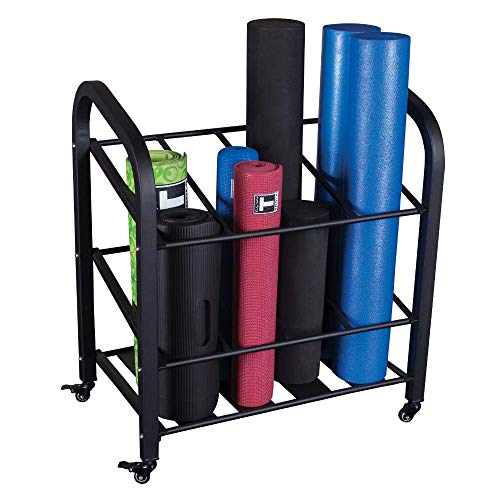 Body-Solid (GYR500 Foam Roller Storage Organizer and Yoga Mat Rack Holder with Lockable Wheels, Commercial and Home Gym Accessories Can Hold 12 Fitness Rollers and Mats