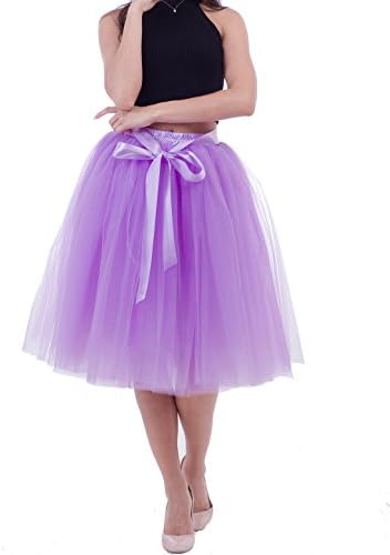 Women's High Waist Pleated Princess A Line Midi/Knee Length Tutu Tulle Skirt for Prom Party