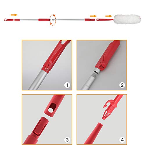 CLEANHOME Microfiber Feather Duster with Extension Pole and 1 Extra Duster Refill，for Cleaning High Ceiling Fan, Interior Roof, Cobweb, Computer Screens, Car,White - Thumbnail 5