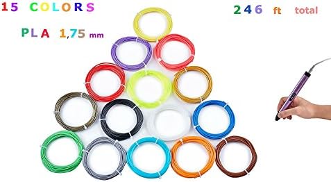 Filament PLA 1,75mm for Printing 3D Pen Set of 15 colors 5 metres each by Jefs Total 246 Ft